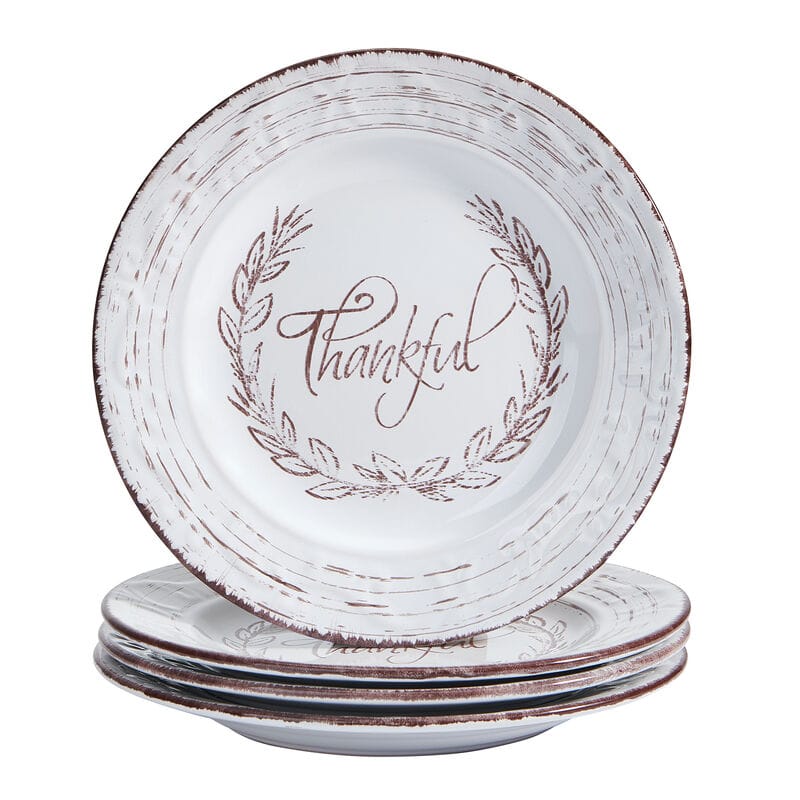 Trellis White Set of 4 Thankful Salad Plates