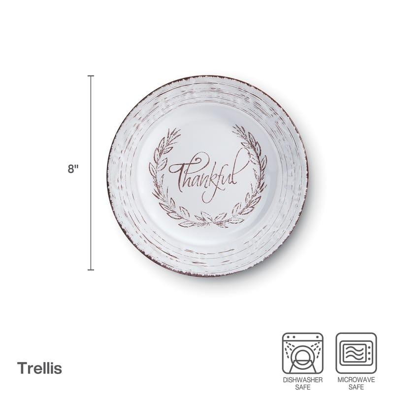 Trellis White Set of 4 Thankful Salad Plates