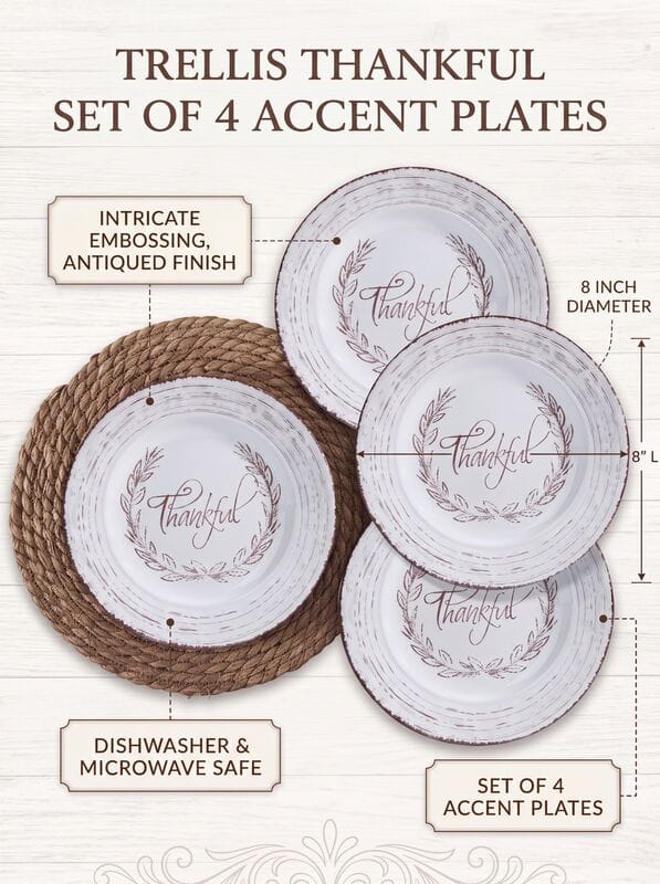 Trellis White Set of 4 Thankful Salad Plates