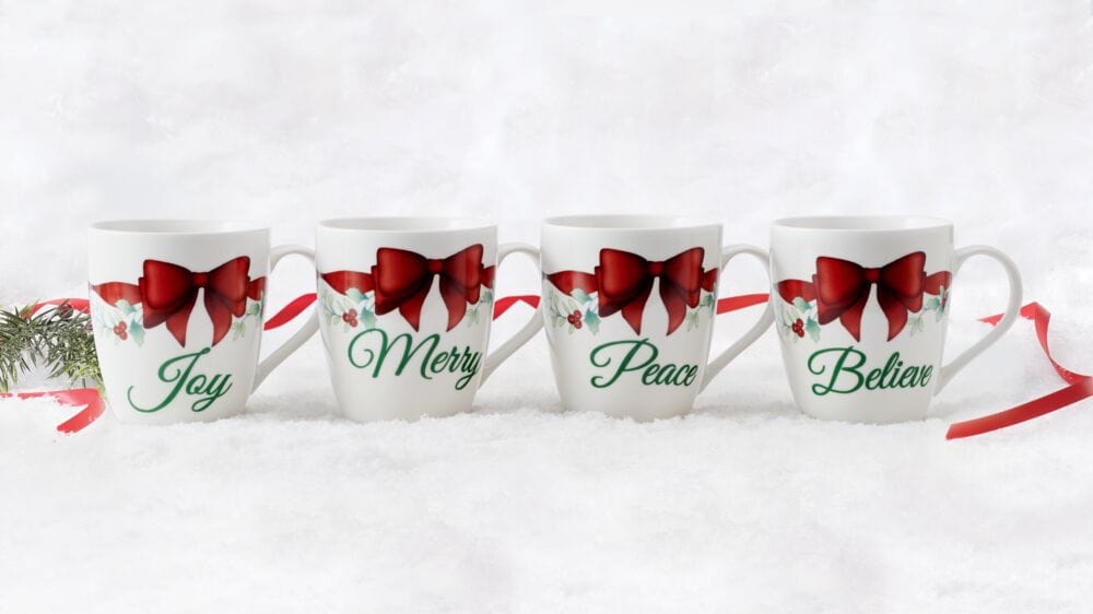 Winterberry® Set of 4 Red Ribbon Sentiment Mugs