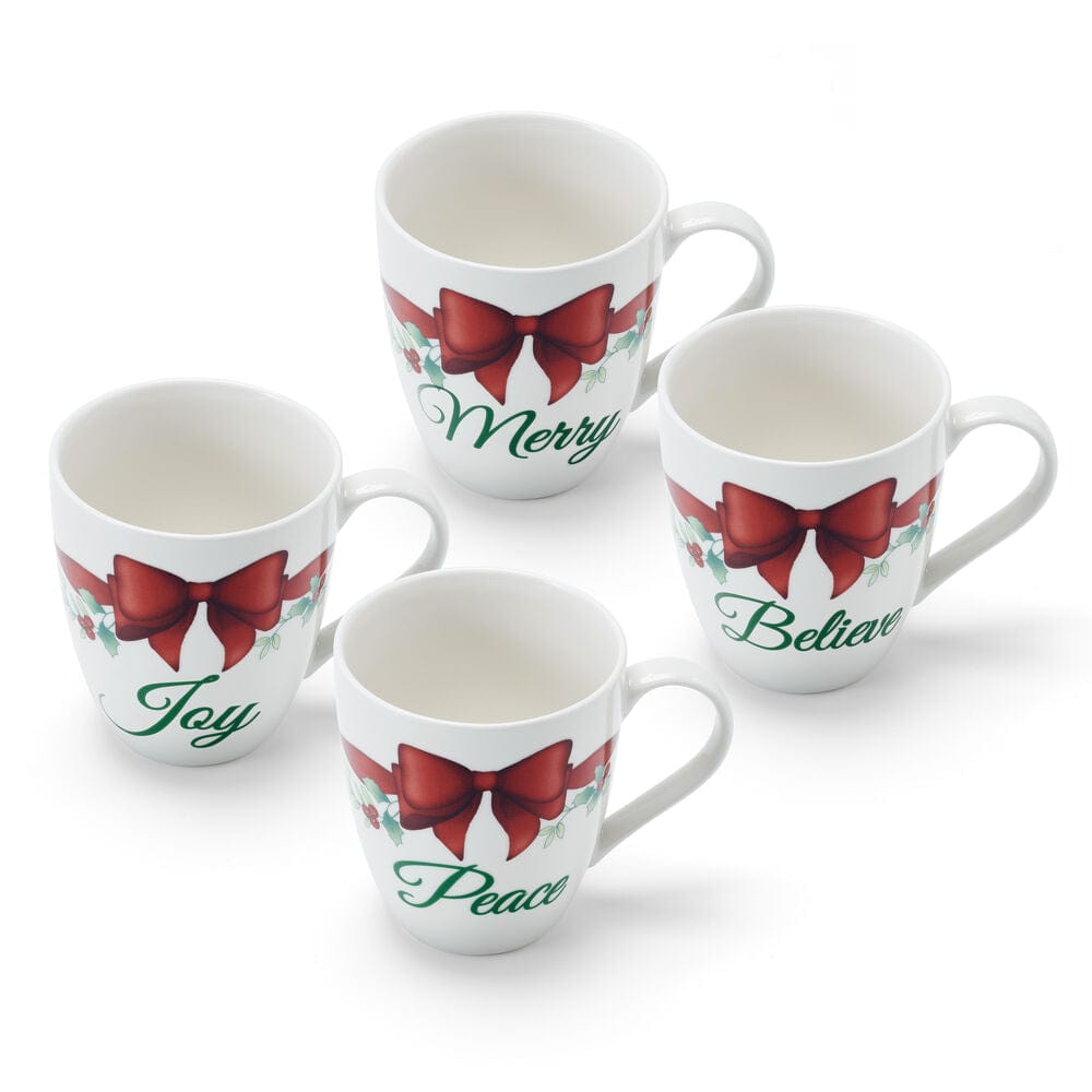 Winterberry® Set of 4 Red Ribbon Sentiment Mugs