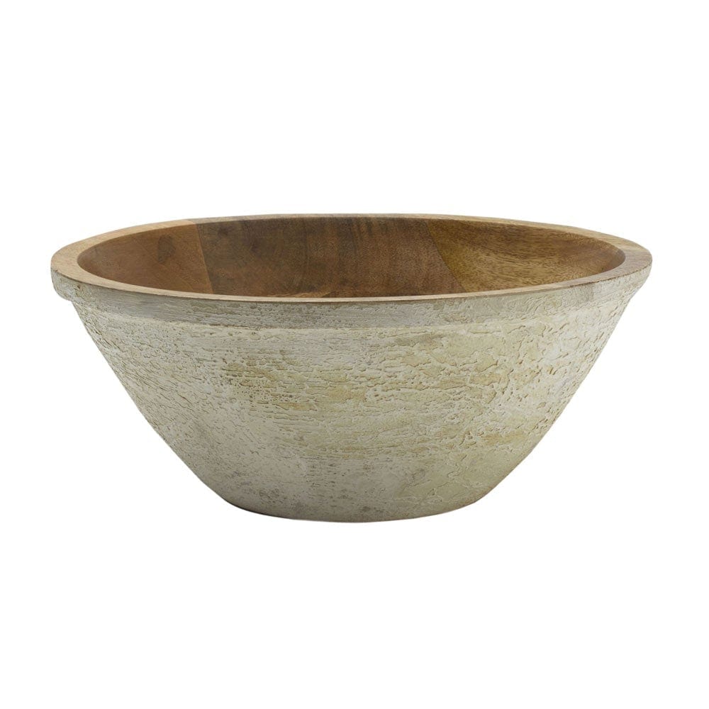Fitz and Floyd Austin Craft Mango Wood Deep Serve Bowl, White