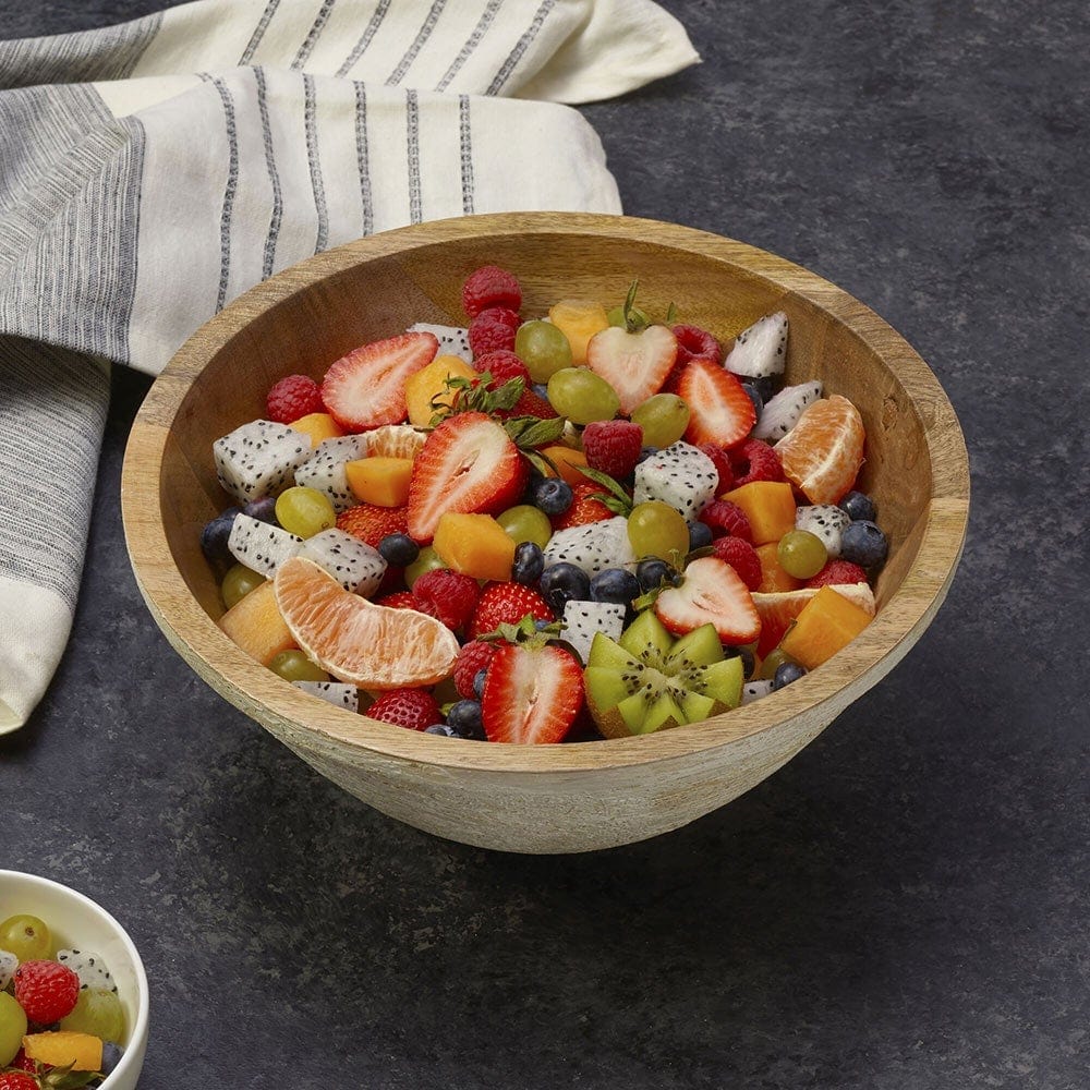 Fitz and Floyd Austin Craft Mango Wood Deep Serve Bowl, White