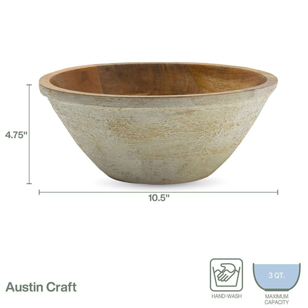 Fitz and Floyd Austin Craft Mango Wood Deep Serve Bowl, White