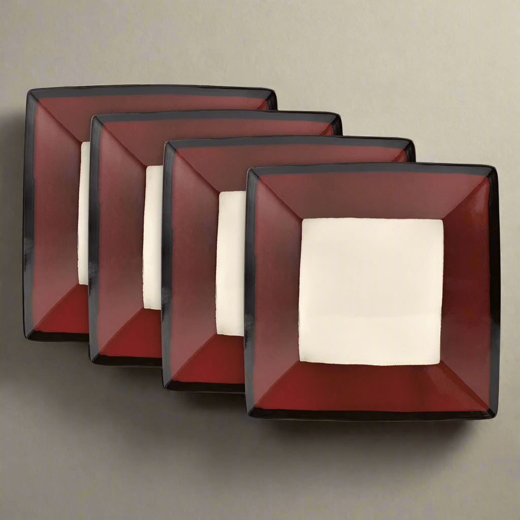 Belmont Set of 4 Red Square Dinner Plates