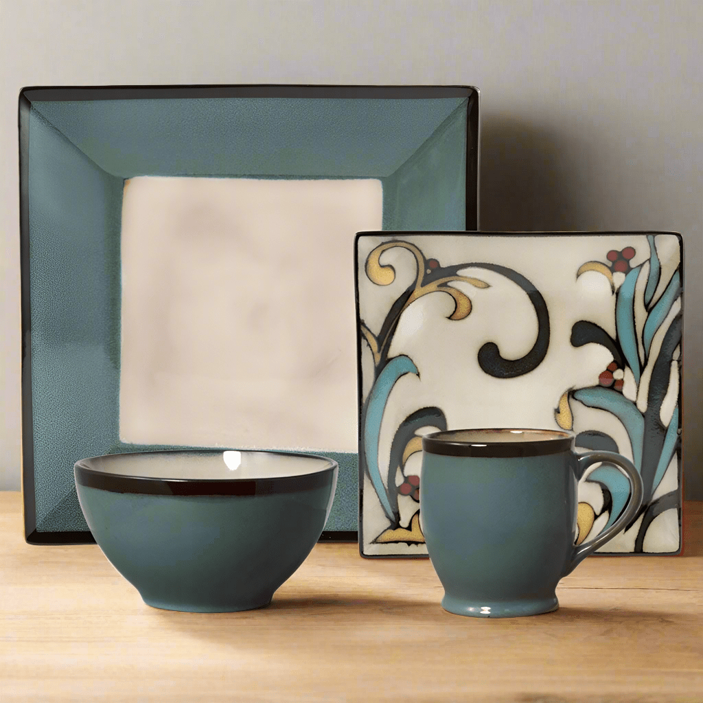Belmont Square Blue Leaves Dinnerware Set