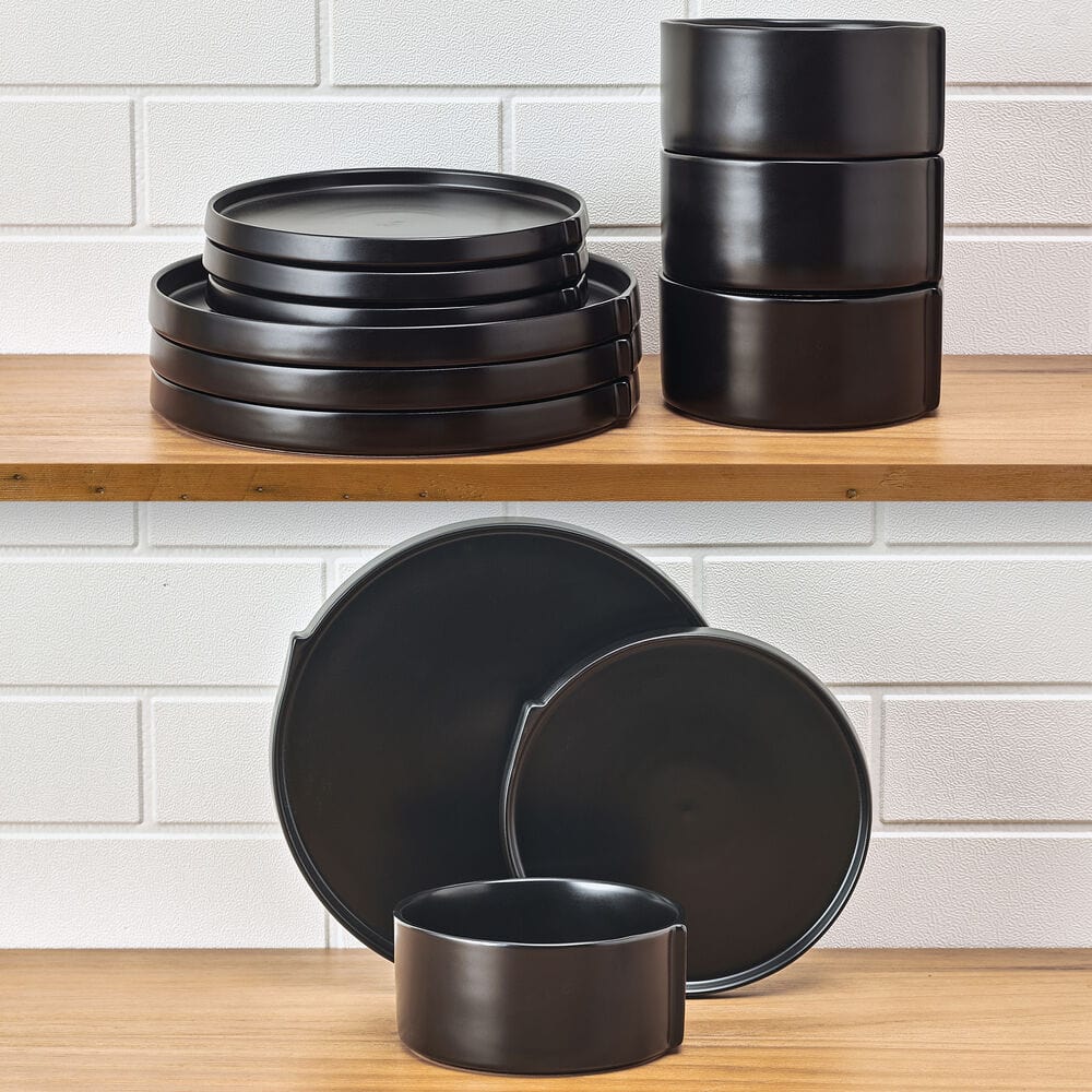 Contemporary Edge Black 12 Piece Dinnerware Set, Service for 4
