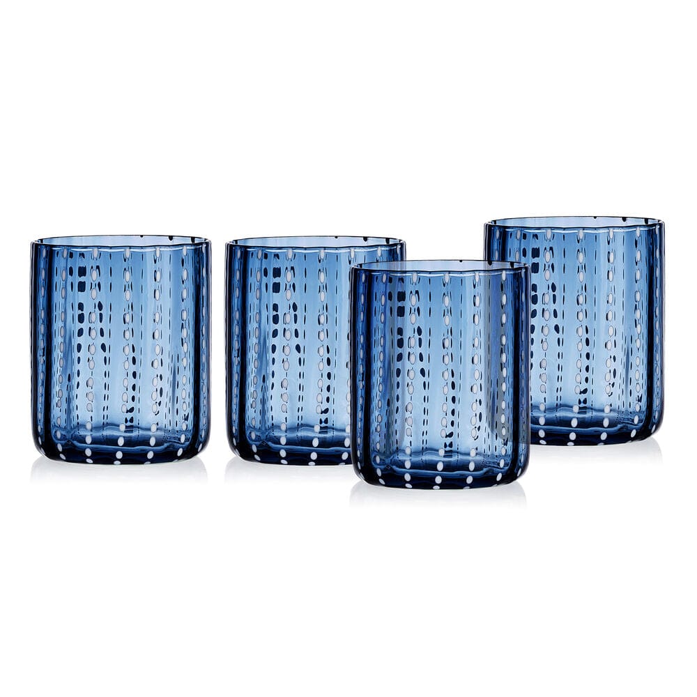 Darbie Angell Dappled Clouds Cobalt Set of 4 Double Old Fashioned Glasses