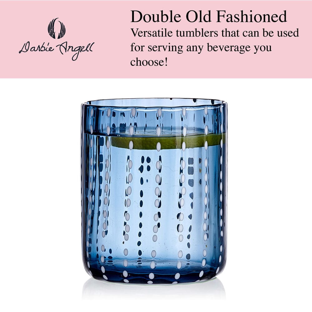 Darbie Angell Dappled Clouds Cobalt Set of 4 Double Old Fashioned Glasses