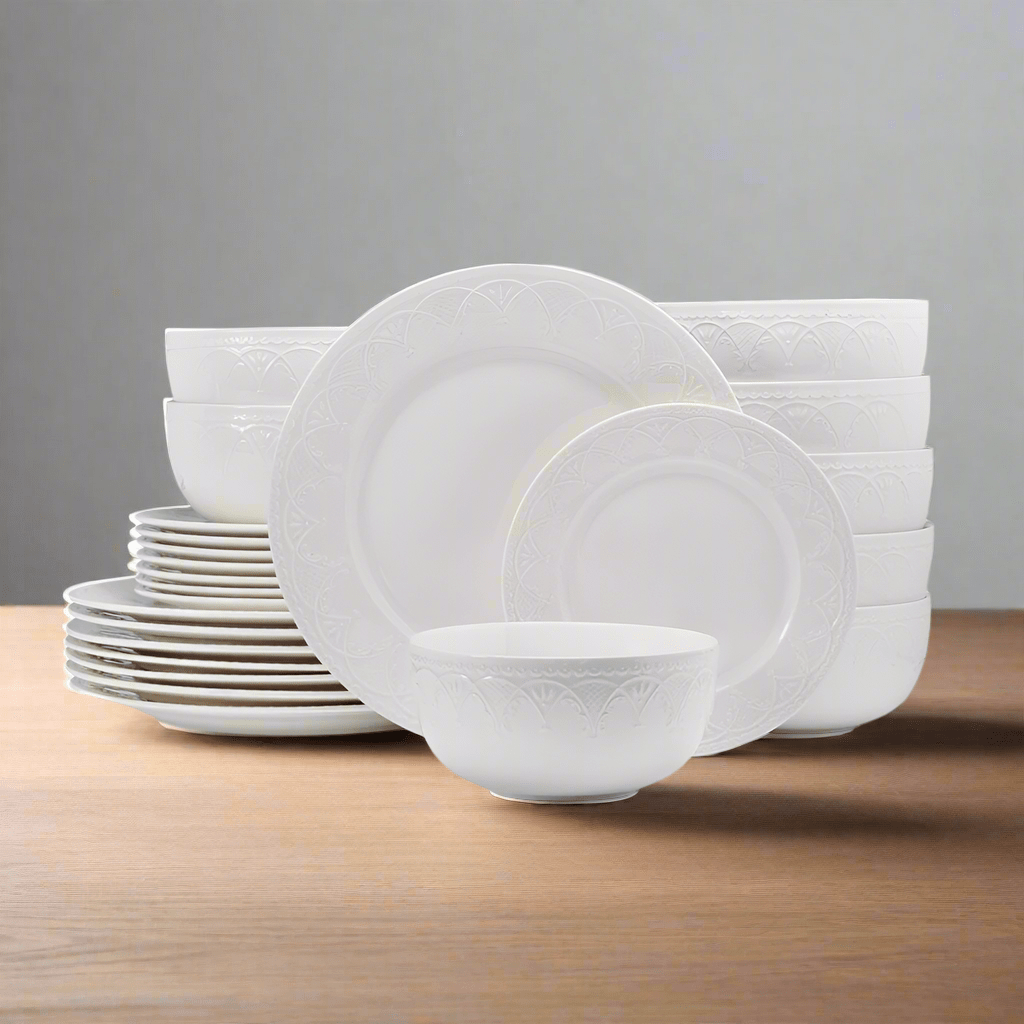 Pfaltzgraff Esmeralda 24-Piece Dinnerware Set, Service for 8, White, Porcelain