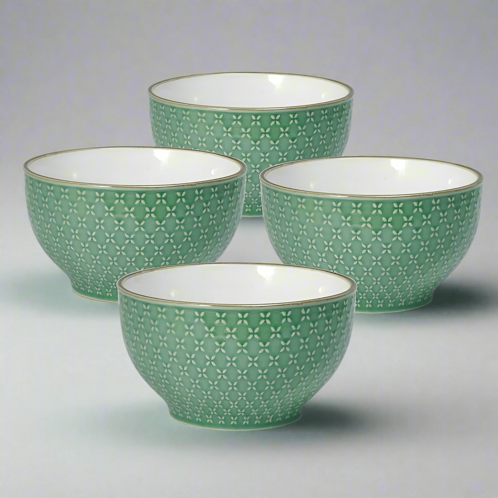French Lace Set of 4 Green Soup Cereal Bowls