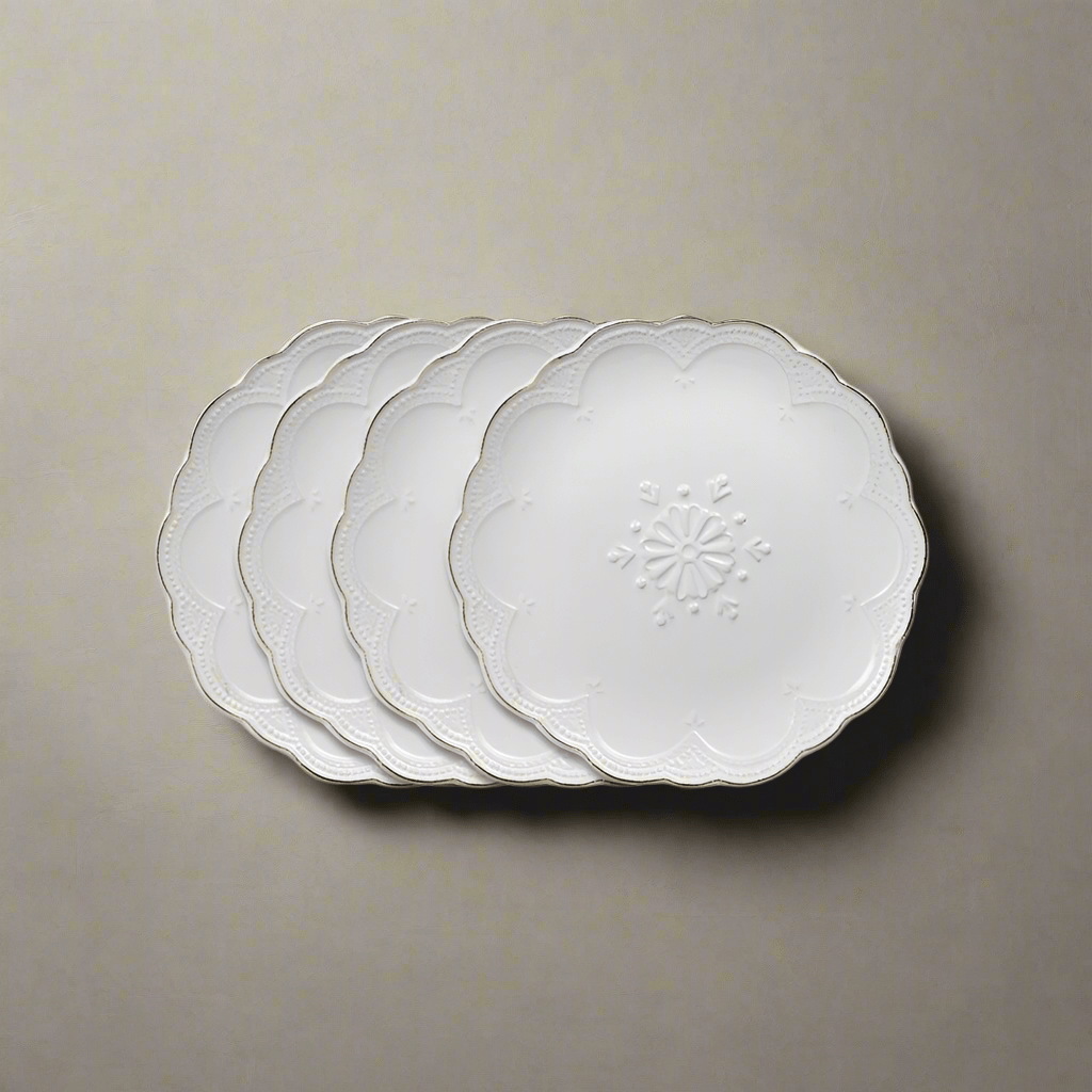 French Lace Set of White Salad Plates