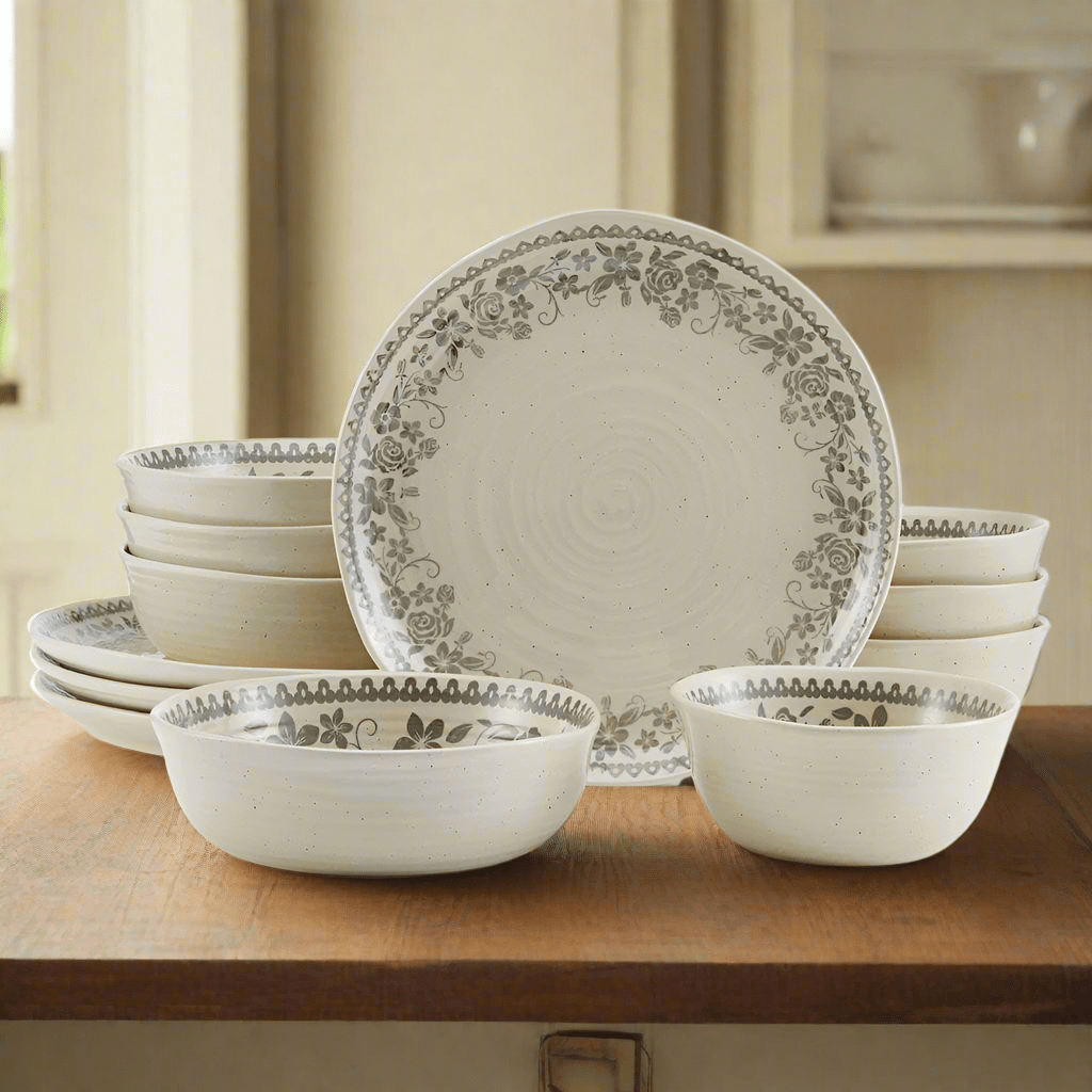 Grey and white plate set sales