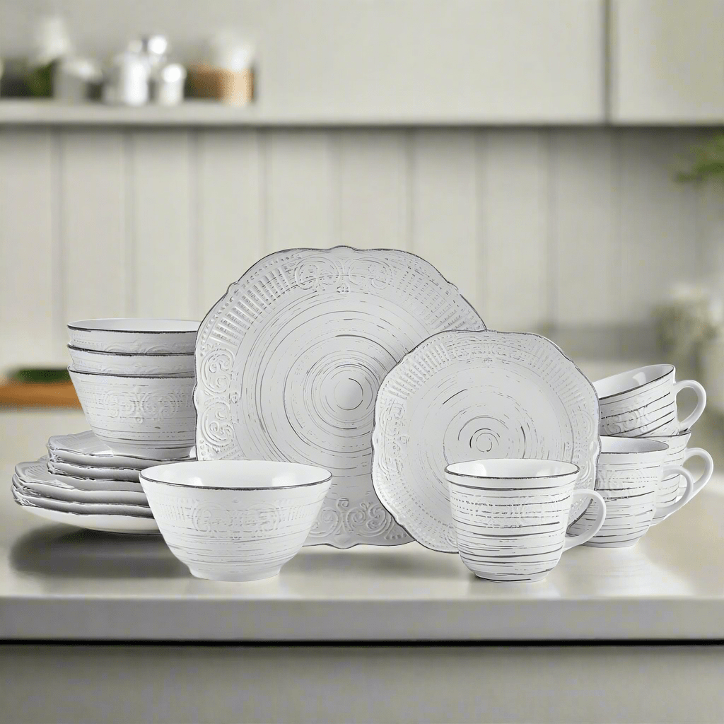 Isabella Gray 16 Piece Dinnerware Set, Service for 4 Isabella Gray 16 Piece Dinnerware Set, Service for 4