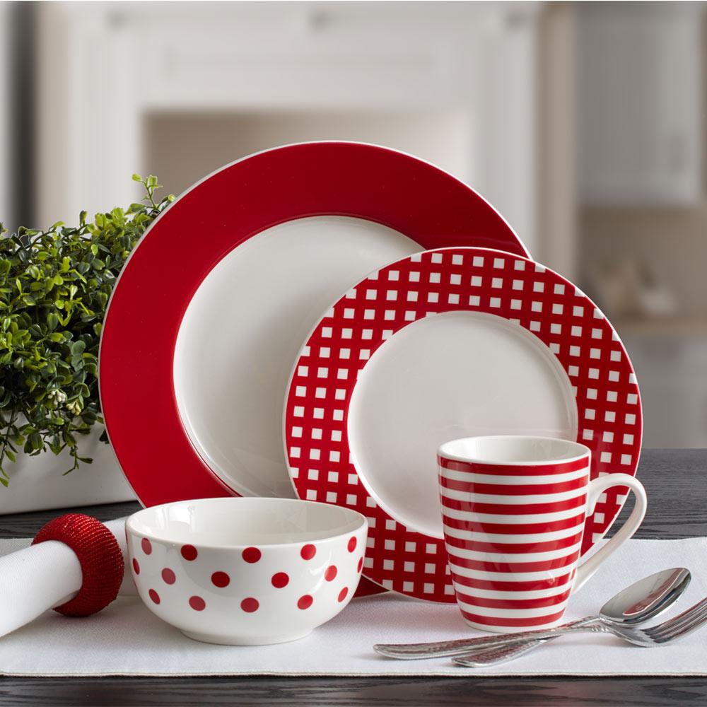 Kenna Red 16 Piece Dinnerware Set, Service for 4