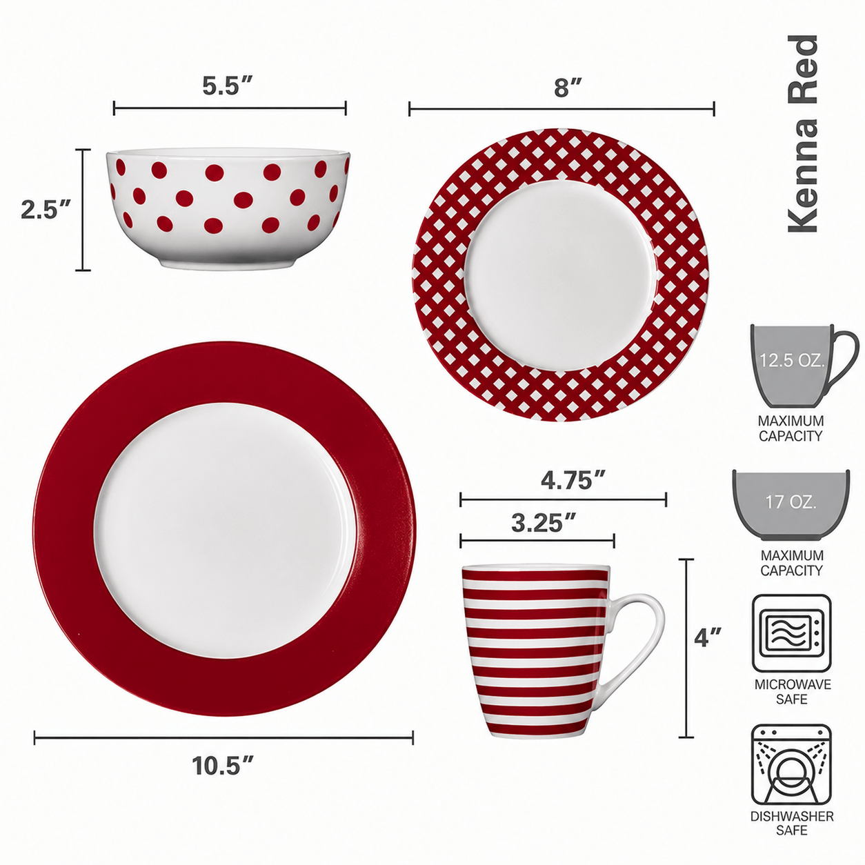 Kenna Red 16 Piece Dinnerware Set, Service for 4