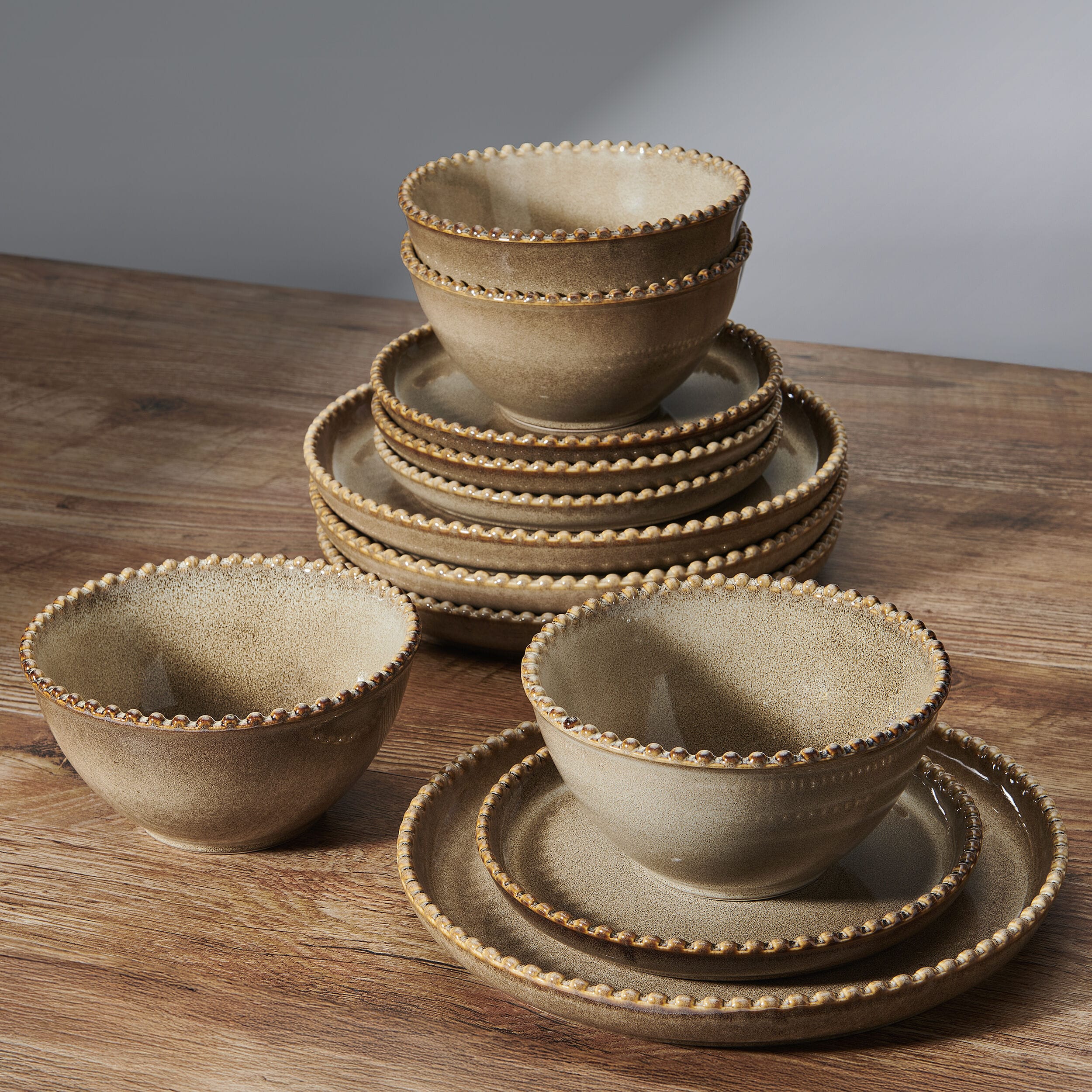 Lumira Taupe 12 Piece Dinnerware Set, Service for 4