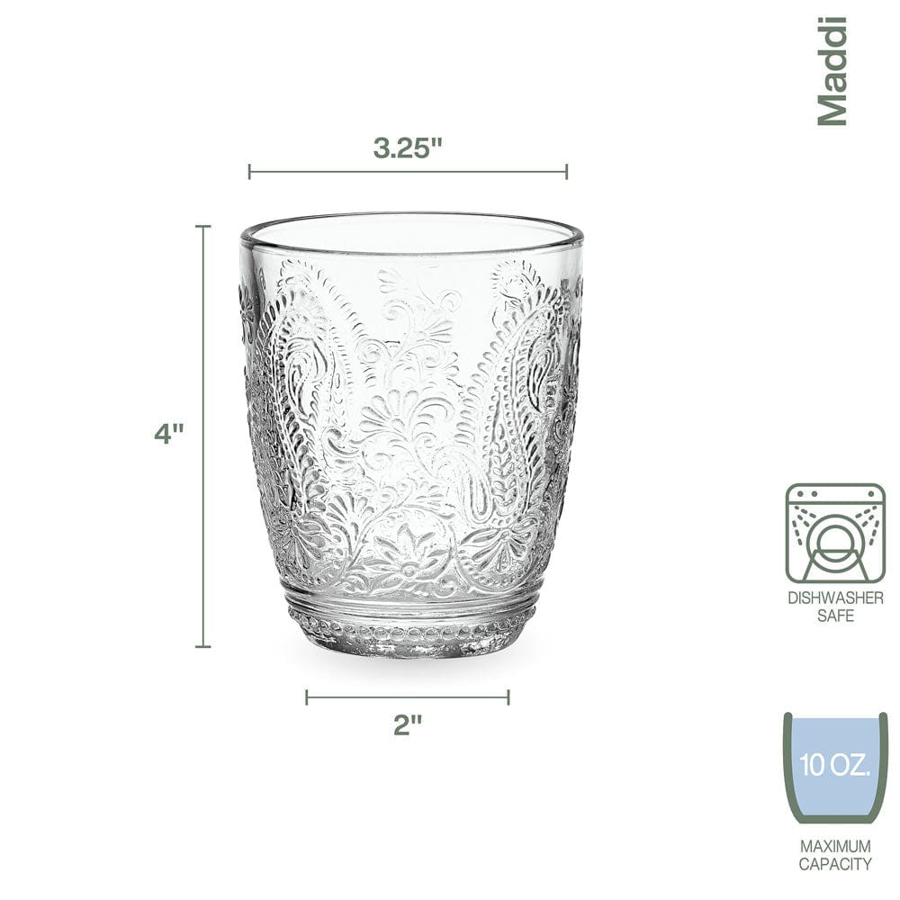 Fitz and Floyd Maddi Double Old Fashioned Glasses Set of 4, Clear