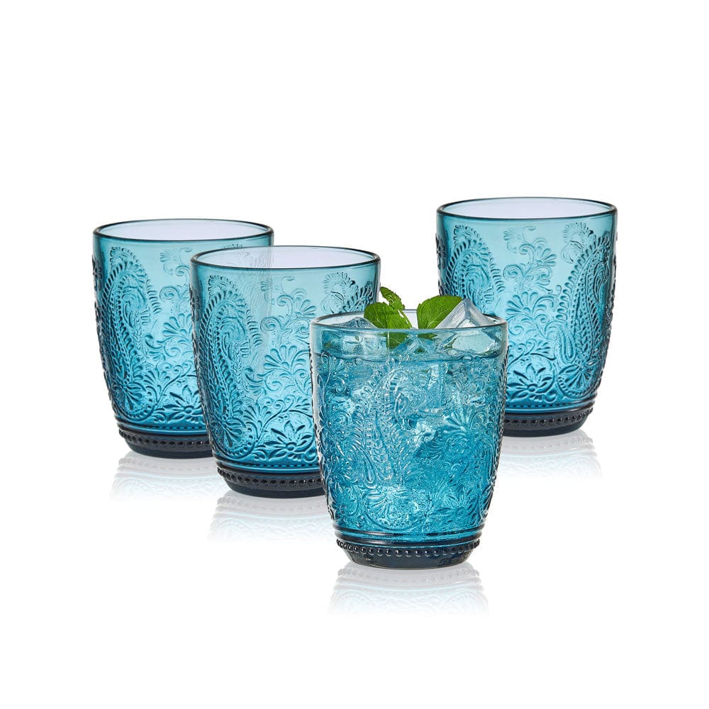 Fitz and Floyd Maddi Double Old Fashioned Glasses Set of 4, Indigo