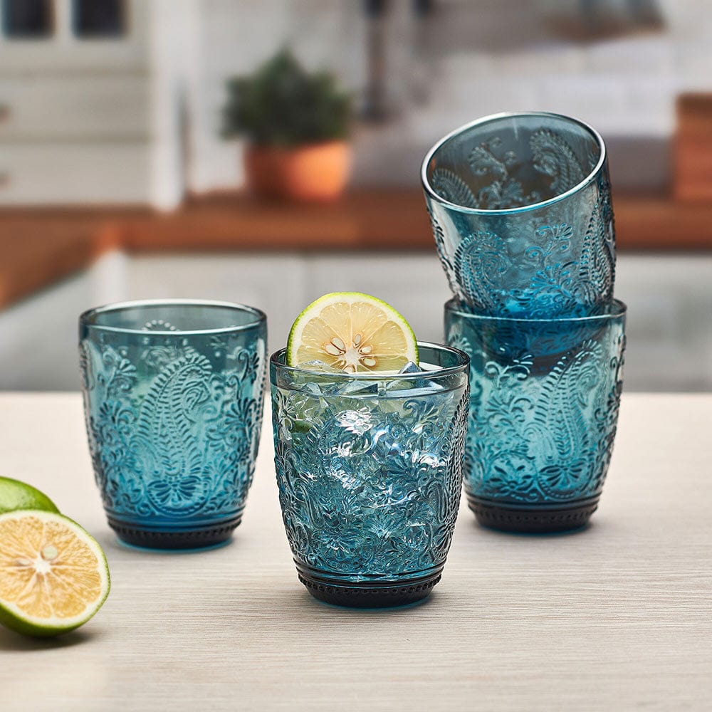 Fitz and Floyd Maddi Double Old Fashioned Glasses Set of 4, Indigo