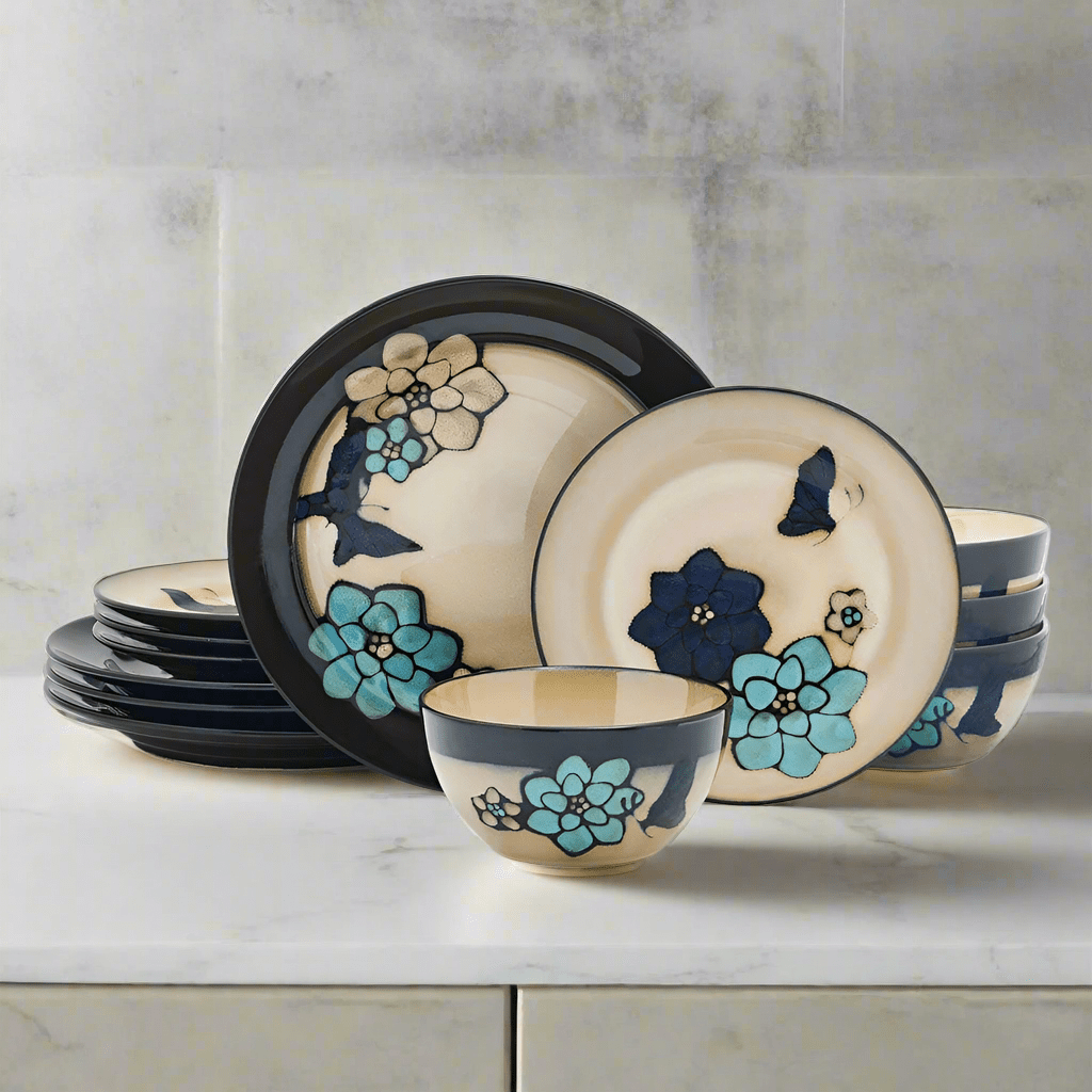 Painted Butterfly Blue 12 Piece Dinnerware Set, Service for 4 Painted Butterfly Blue 12 Piece Dinnerware Set, Service for 4