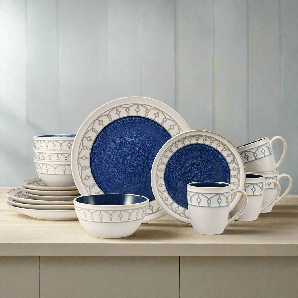 Remi Blue 16 Piece Dinnerware Set, Service for
