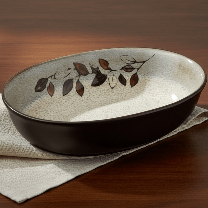 Rustic Leaves Oval Serve Bowl