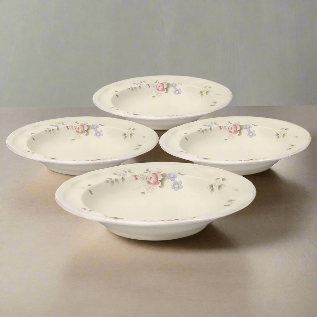 Tea Rose Set of 4 Rim Soup Bowls