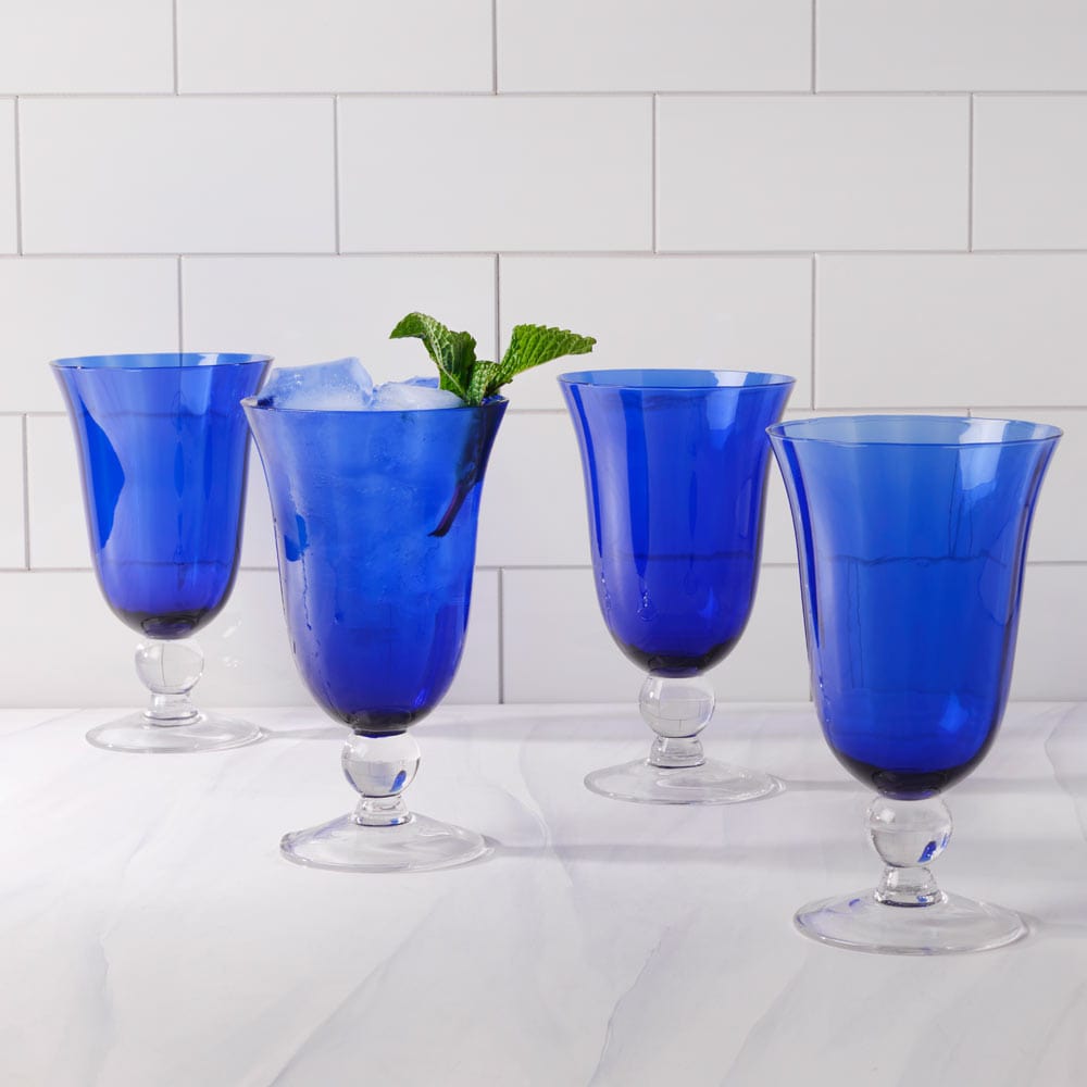 8 COBALT BLUE WINE Glasses Set of 8 Cobalt Blue Long Stemmed Glasses Wine  Glasses Goblets 