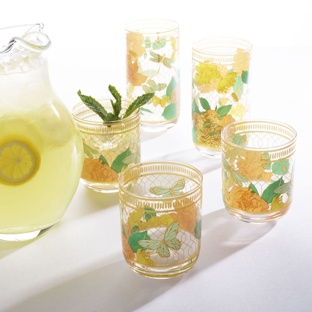Fitz and Floyd Vintage Vibe Highball Drinking Glasses Set of 4