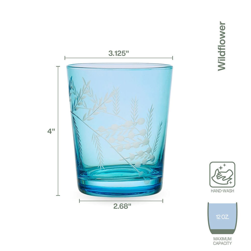 Fitz and Floyd Wildflower Double Old Fashioned Glasses Set of 4, Blue