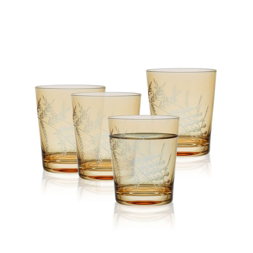 Fitz and Floyd Wildflower Double Old Fashioned Glasses Set of 4, Gold