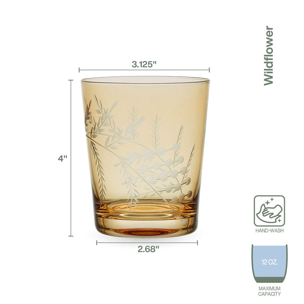 Fitz and Floyd Wildflower Double Old Fashioned Glasses Set of 4, Gold