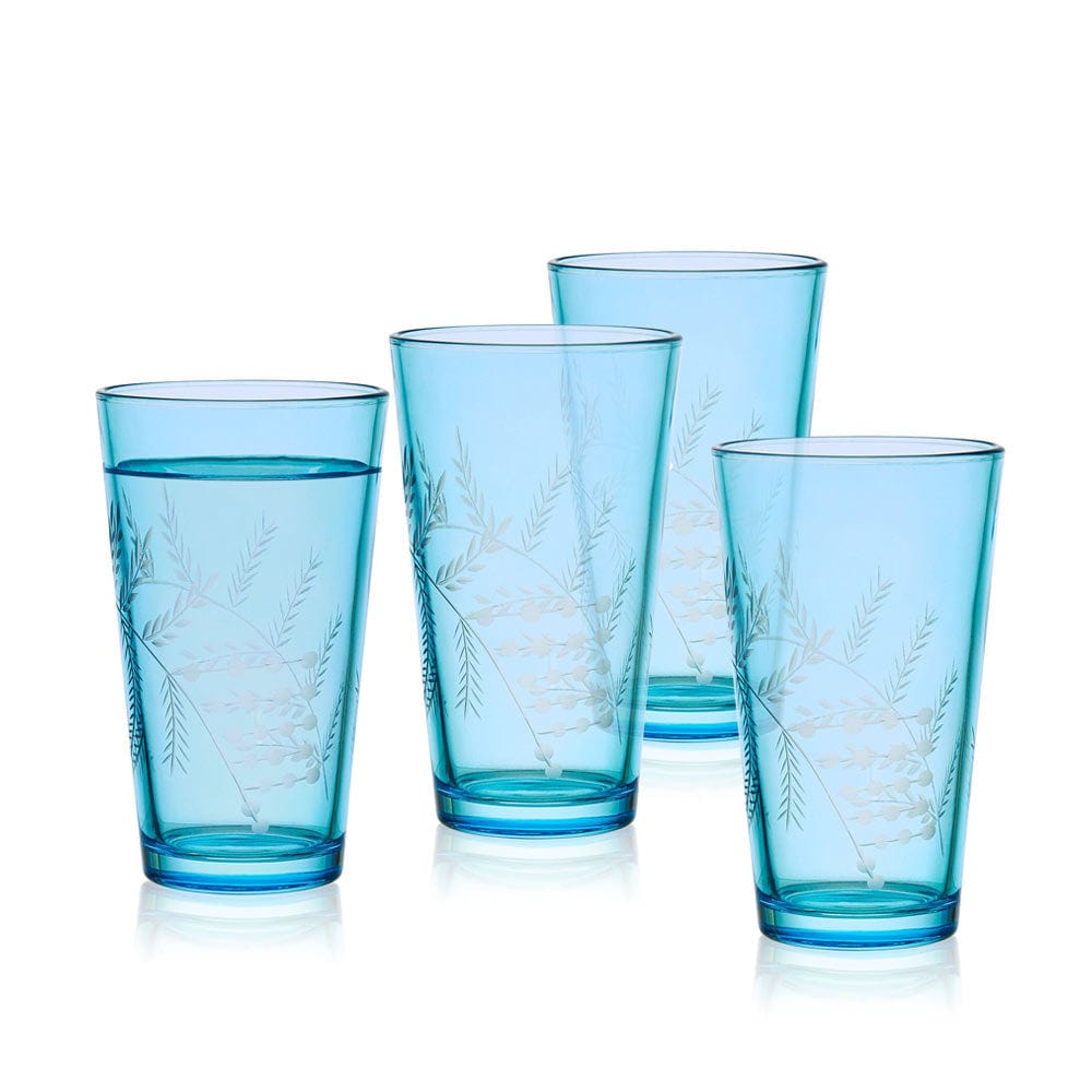 Fitz and Floyd Wildflower Highball Glasses Set of 4, Blue