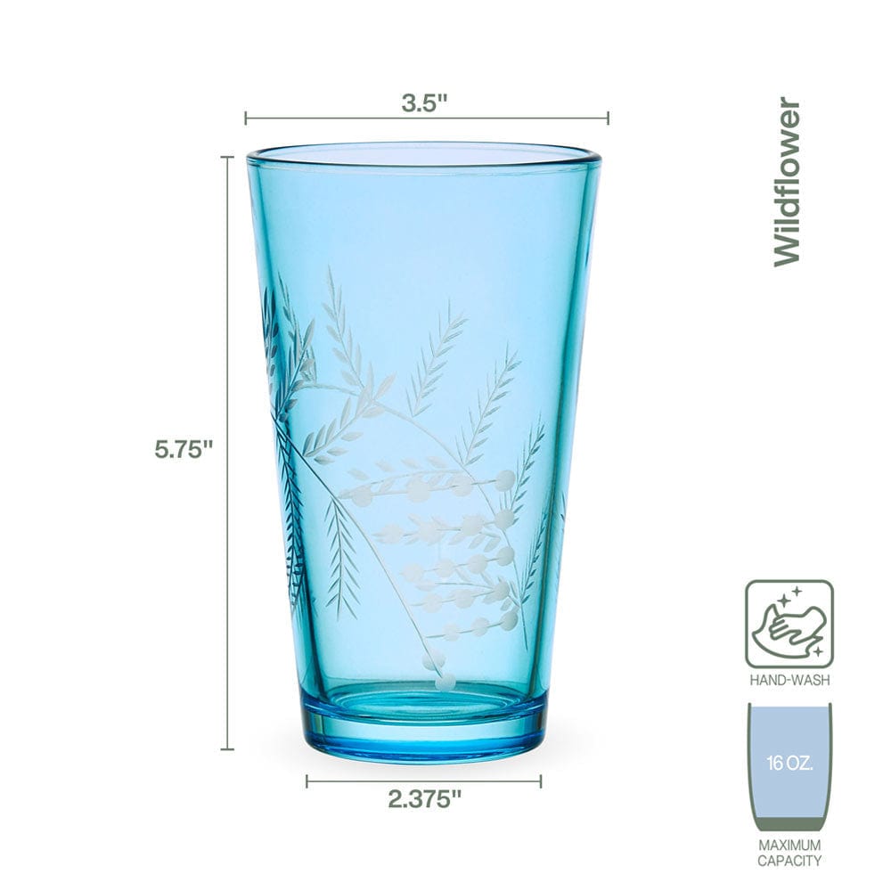 Fitz and Floyd Wildflower Highball Glasses Set of 4, Blue