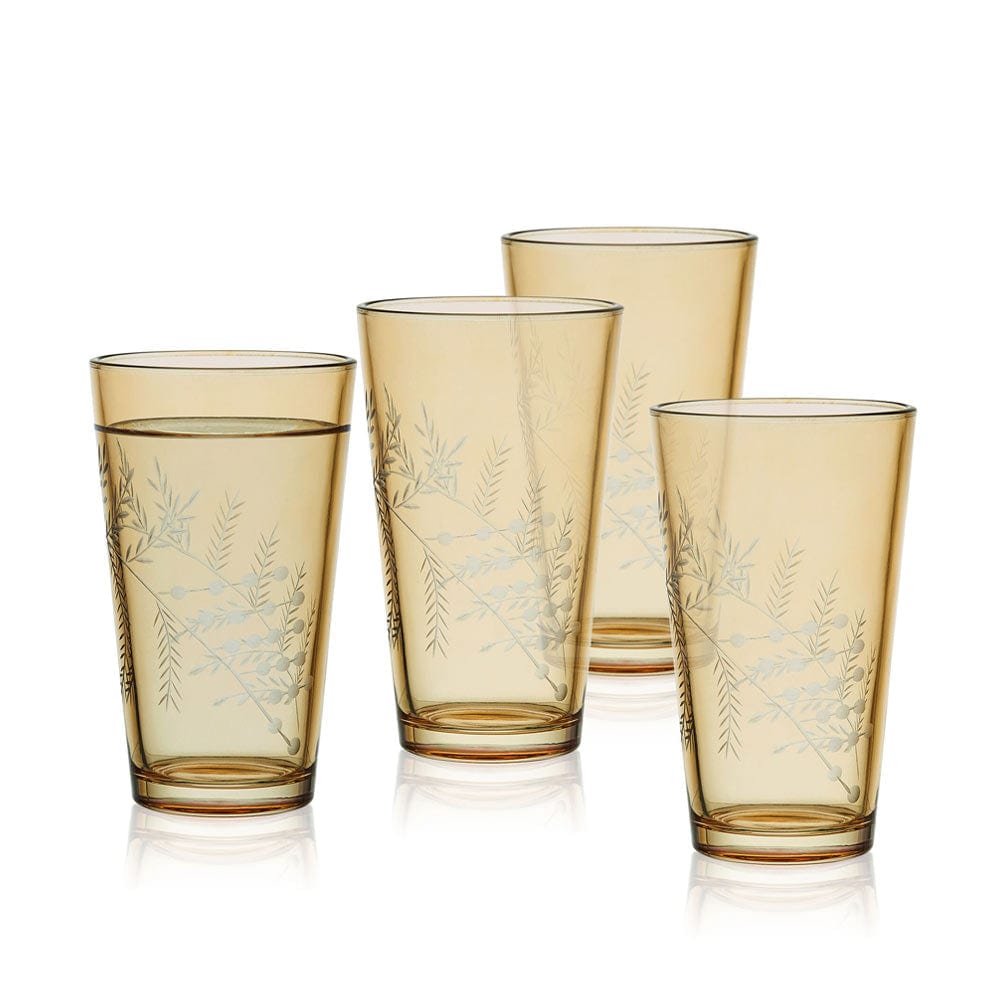 Fitz and Floyd Wildflower Highball Glasses Set of 4, Gold