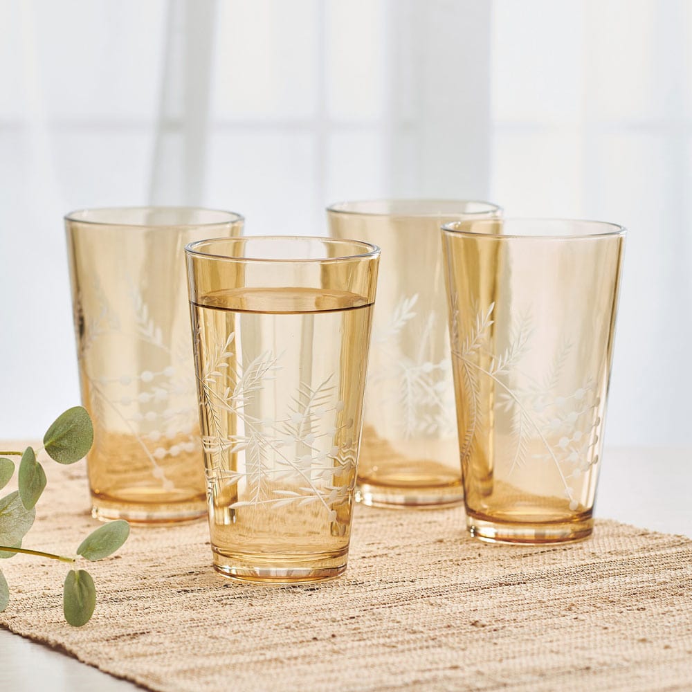 Fitz and Floyd Wildflower Highball Glasses Set of 4, Gold