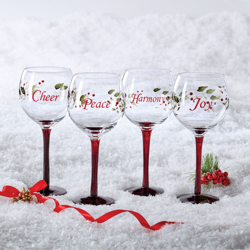 Winterberry Set of 4 Sentiments Wine Goblets