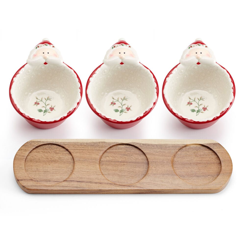 Winterberry® Set of 3 Santa Dip Bowls with Wood Base