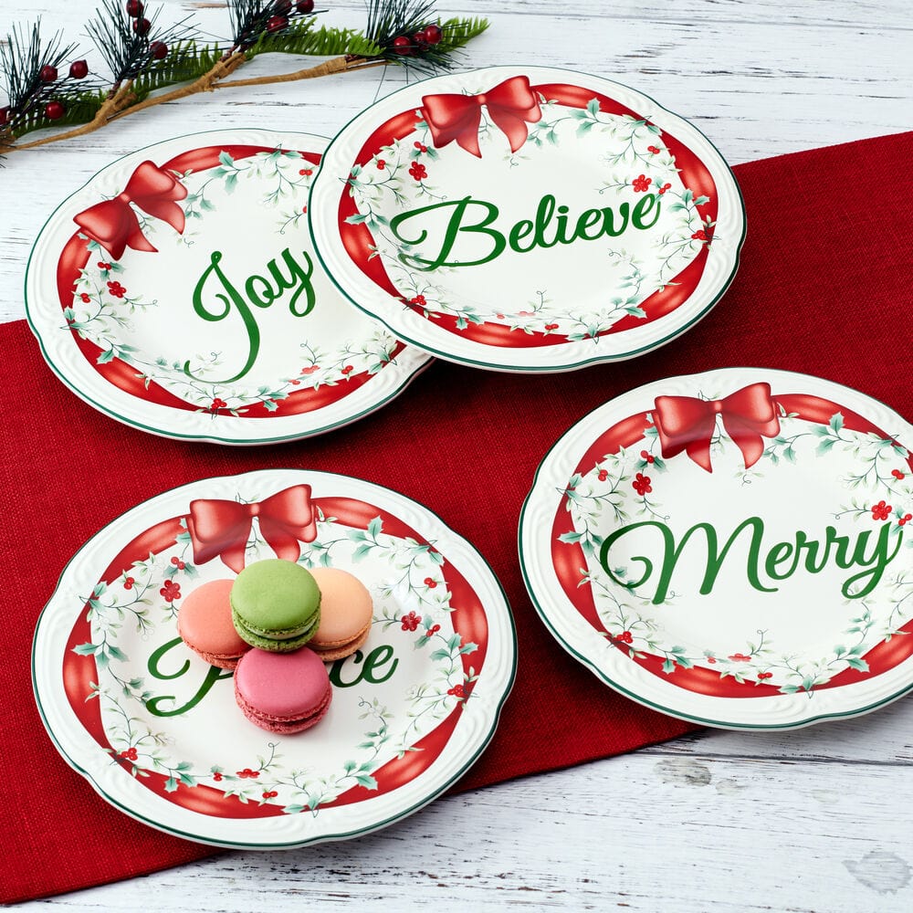 Winterberry® Set of 4 Red Ribbon Salad Plates