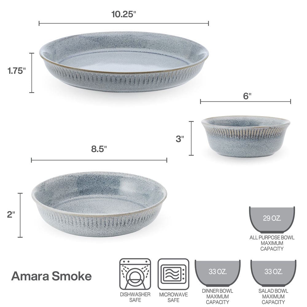 Amara Smoke 6 Piece Dinnerware Bowl Set, Service for 2