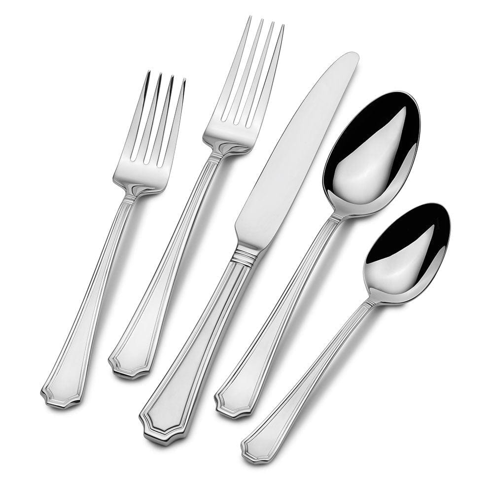 Carleigh 20 piece flatware set for four laid out on white background