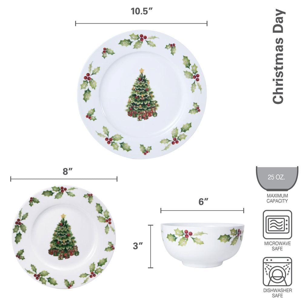 Christmas Day 24 Piece Dinnerware Set, Service for 8