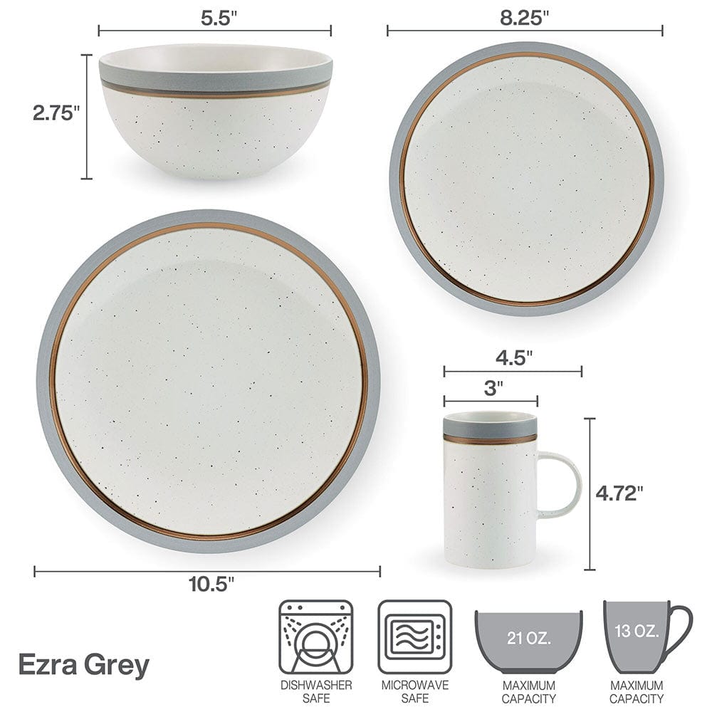 Ezra Grey 16 Piece Dinnerware Set, Service for 4