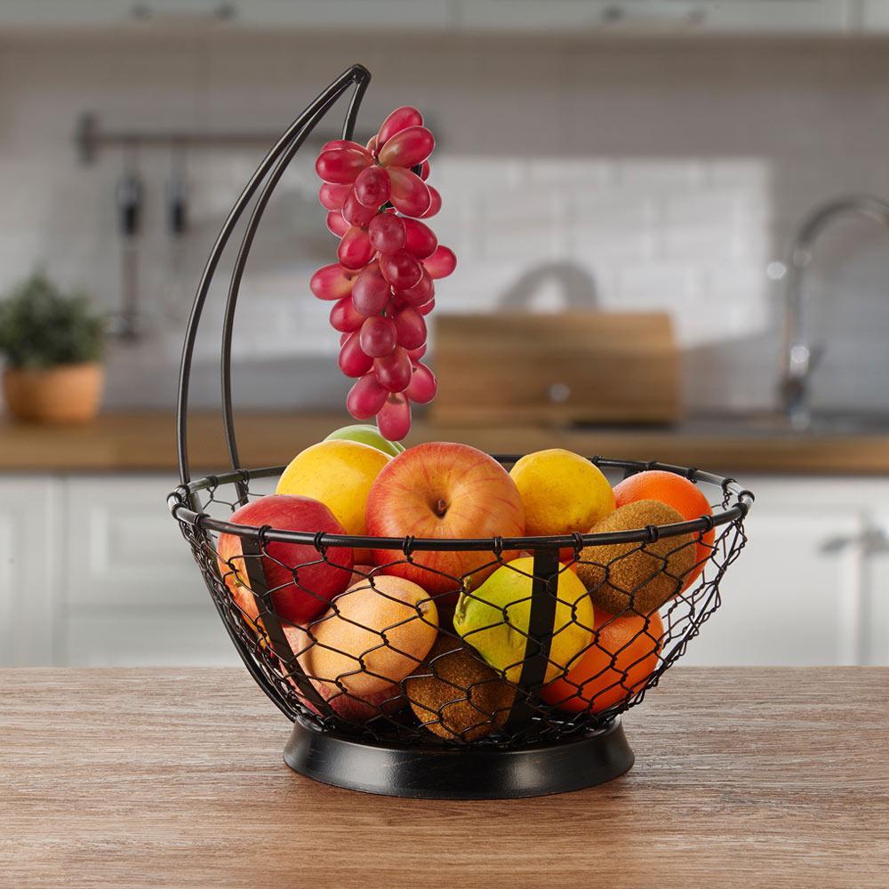 Gourmet Basics by Mikasa Farmer's Market Fruit Basket with Banana Hook, Black