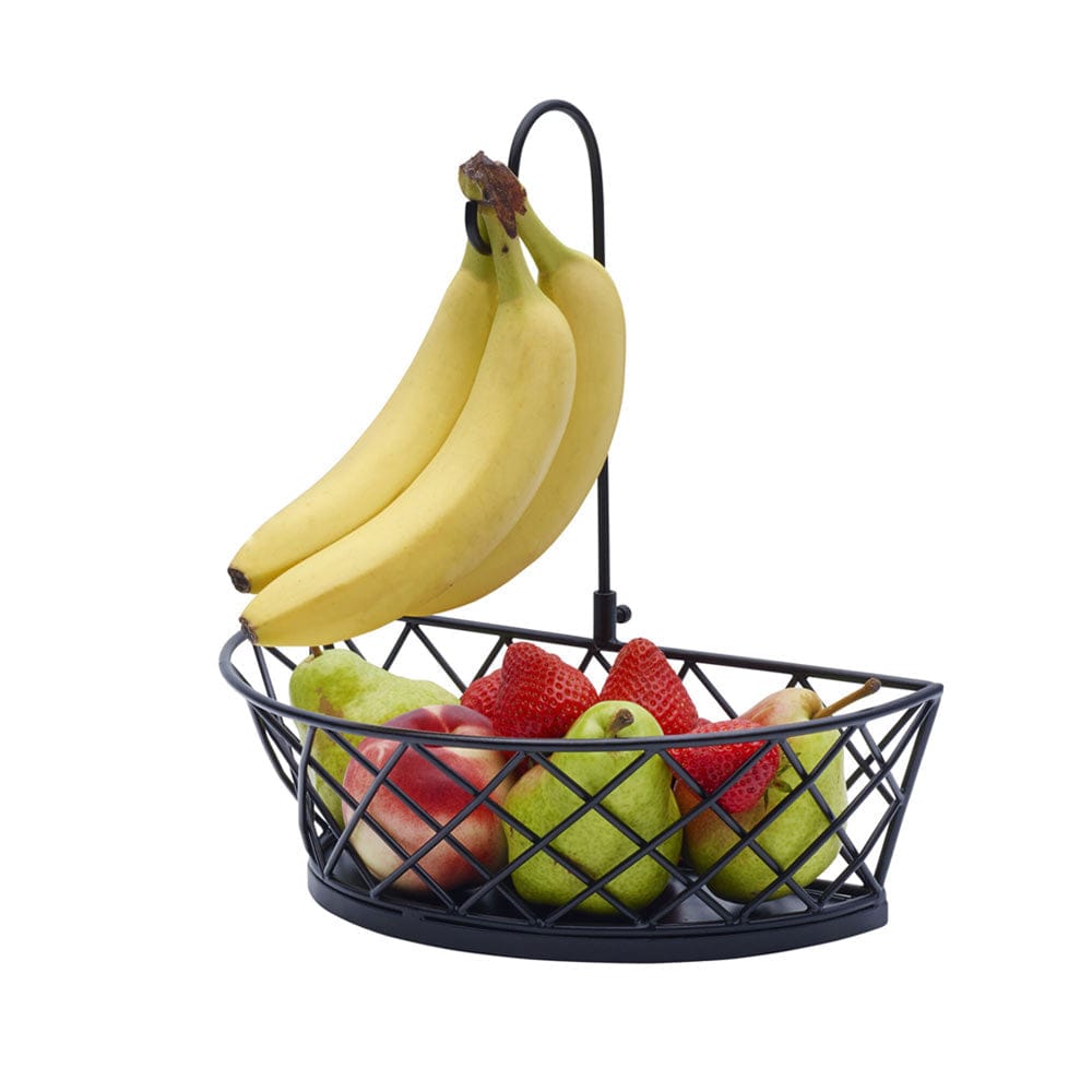 Pfaltzgraff Anvil Cage Black Metal Fruit Basket with Banana Hook