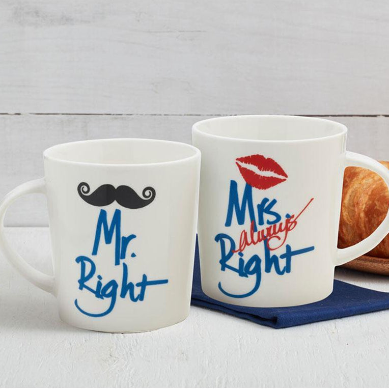 Sentiment Mugs Set of 2 Mr and Mrs Right Mugs