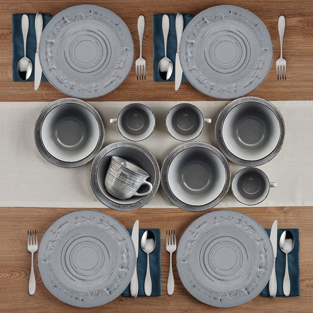 Pfaltzgraff Trellis Lodge 16 Piece Dinnerware Set, Service for 4, Gray
