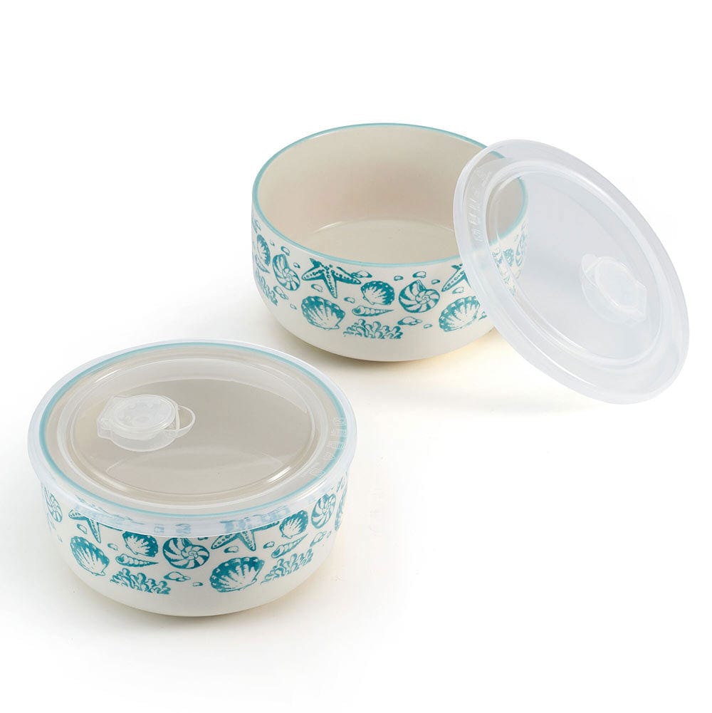 Pfaltzgraff Venice Storage Bowls, 6 inch, Teal and White