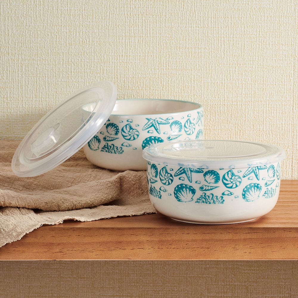 Pfaltzgraff Venice Storage Bowls, 6 inch, Teal and White